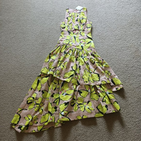 NWT Aje Pelicano Citrus Bloom Asymmetric Tiered Dress - Size AU 6 / US 2 - Picture 4 of 16